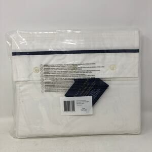 Ralph Lauren Organic Cotton Percale Palmer Twin Flat Sheet White Polo Navy New